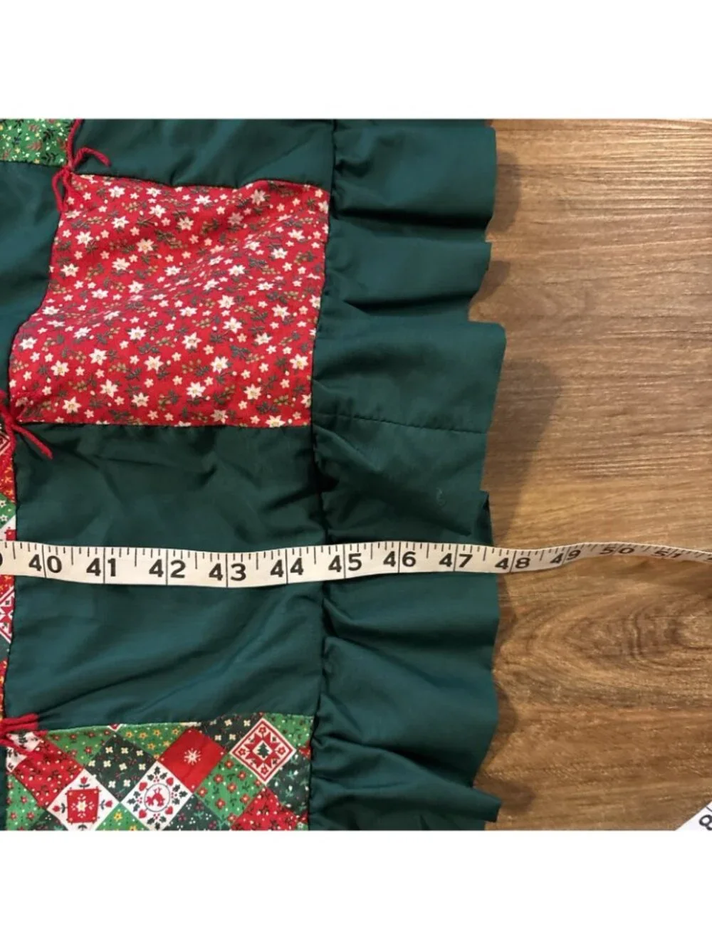 Homemade Christmas tree Quilted Skirt Green & Red With Ruffle
